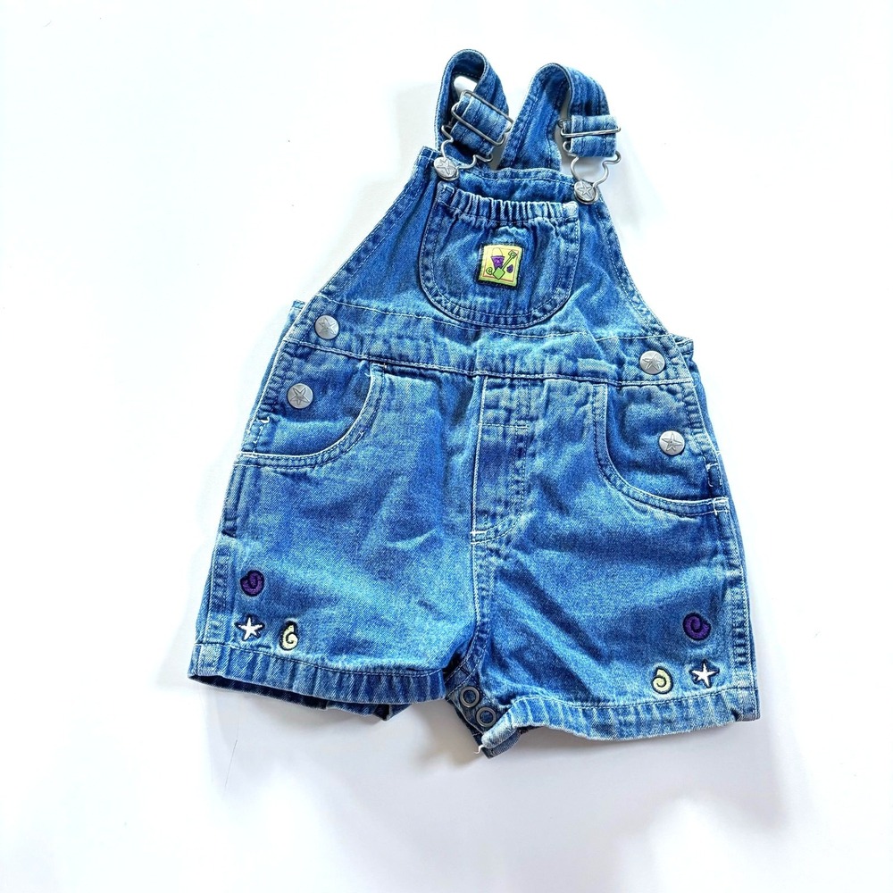 Vintage 90s Honors‎ Girls 6-9 Months Denim Shortalls Overalls Shorts Bibs Beach